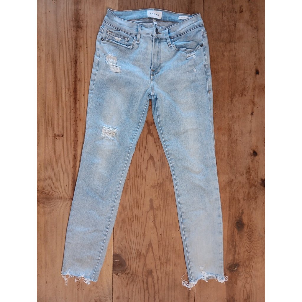 Frame Jeans Womens 27 Le Skinny De Jeanne Crop Light Wash Distressed Stretch